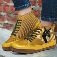 Cat Print Flat Boots