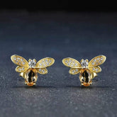 Sterling Silver Natural Citrine Bee Earrings