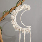 White Macrame Moon Wall Hanging Decor