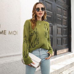 Abstract Cat Print Sweater