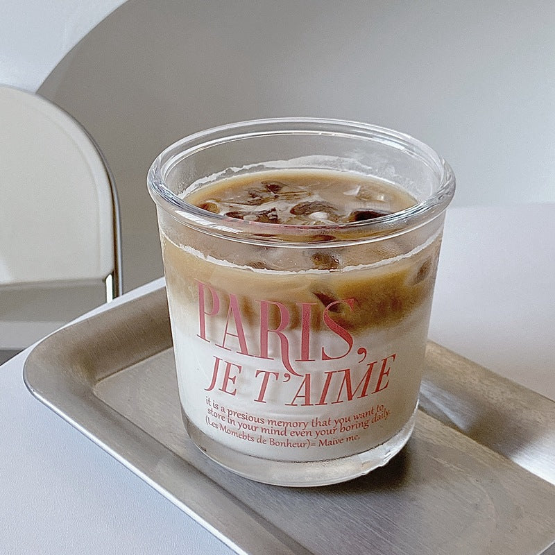 Romantic Pink Lettering "PARIS, JE T'AIME" Glass Cup