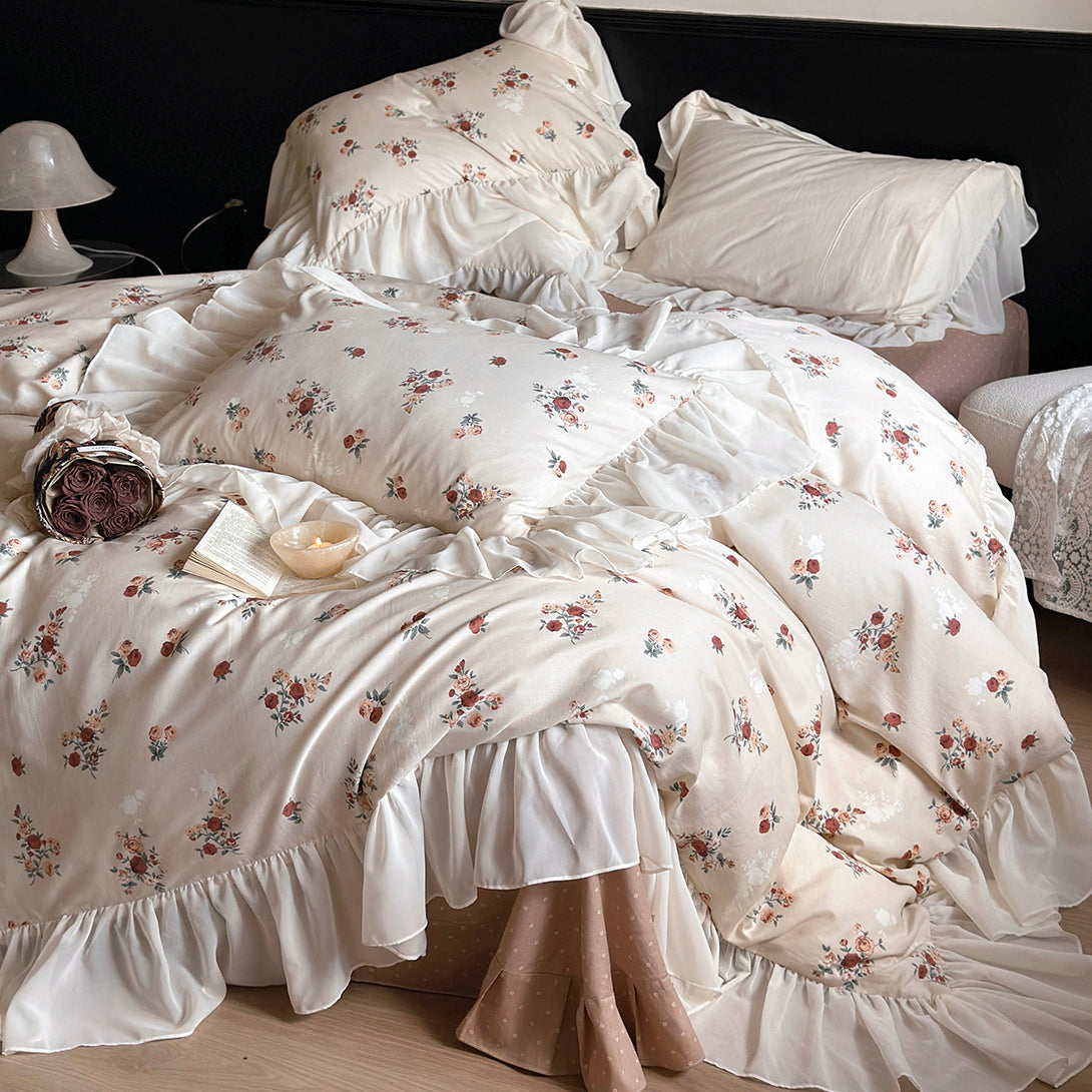 Vintage Rose Cotton Lotus Leaf Edge Bedding Set