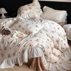 Vintage Rose Cotton Lotus Leaf Edge Bedding Set