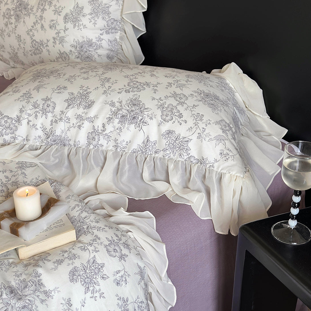 French Floral Print Lace Cotton Duvet Cover