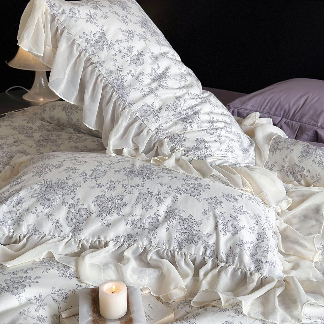 French Floral Print Lace Cotton Duvet Cover