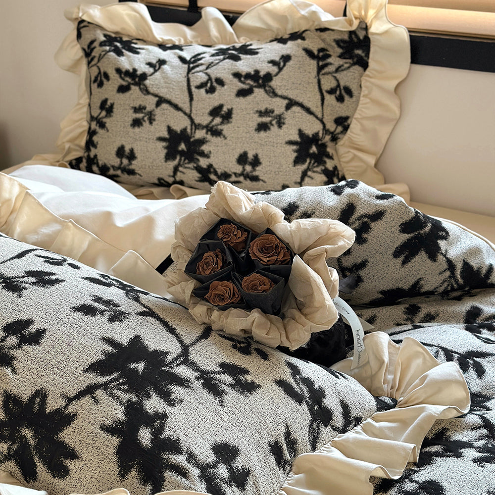 French Romantic Black Ruffled Cotton Duvet Cover