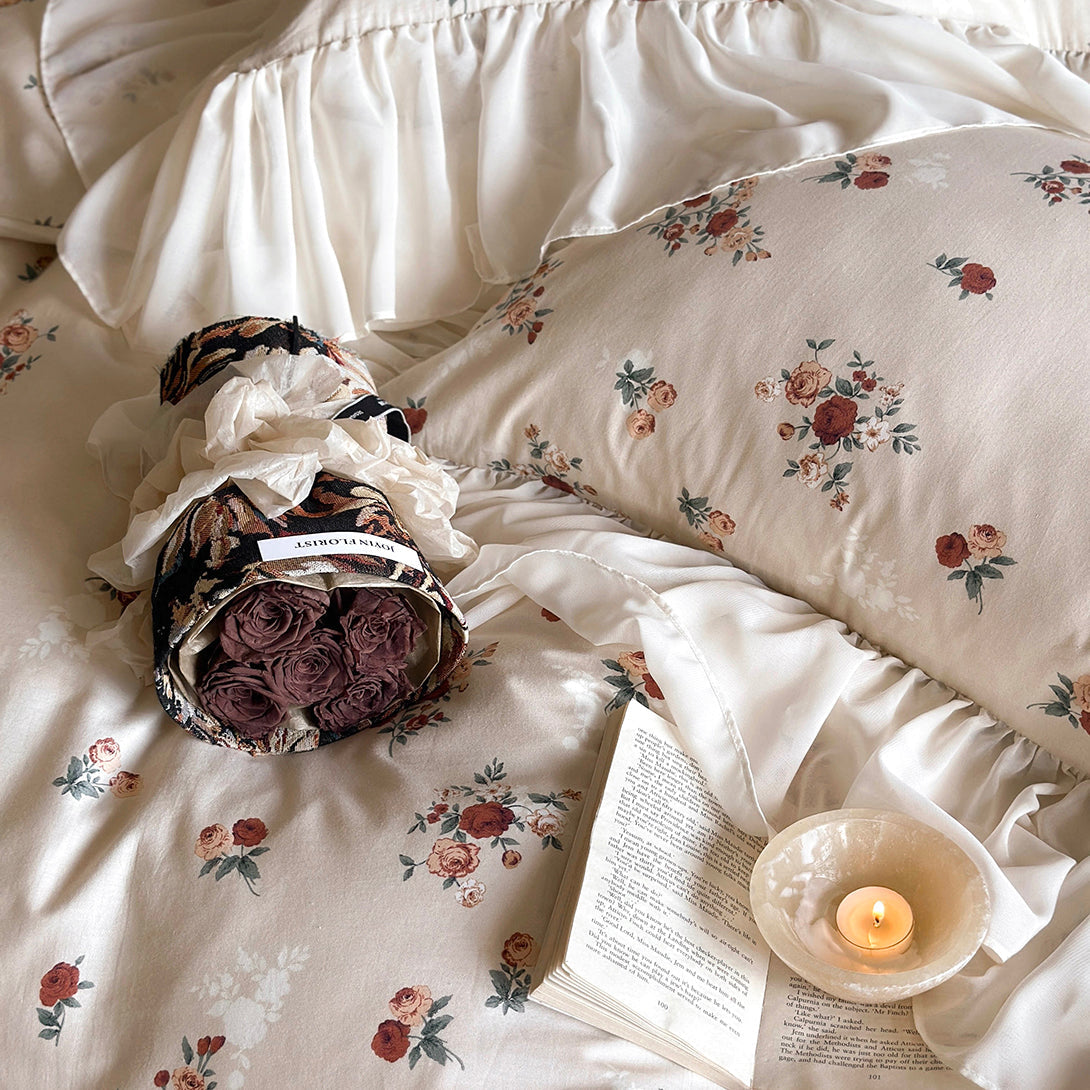 Vintage Rose Cotton Lotus Leaf Edge Bedding Set