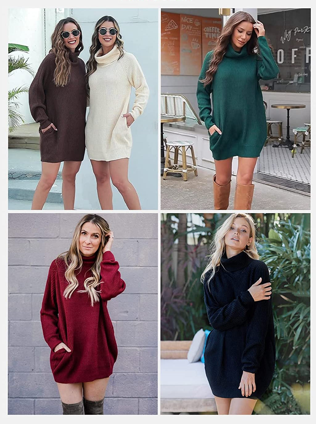 WomenLoose Turtleneck Oversize Long Pullover Sweater Dress