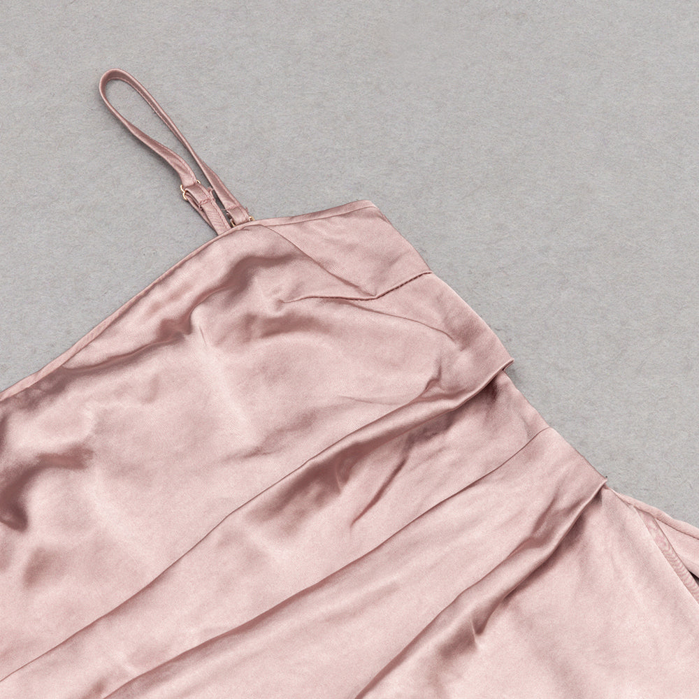 DUSTY ROSE SPAGHETTI STRAPS WRAP DRESS WITH SLIT