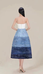 BLUE RIPPLE HALTER MIDI DRESS