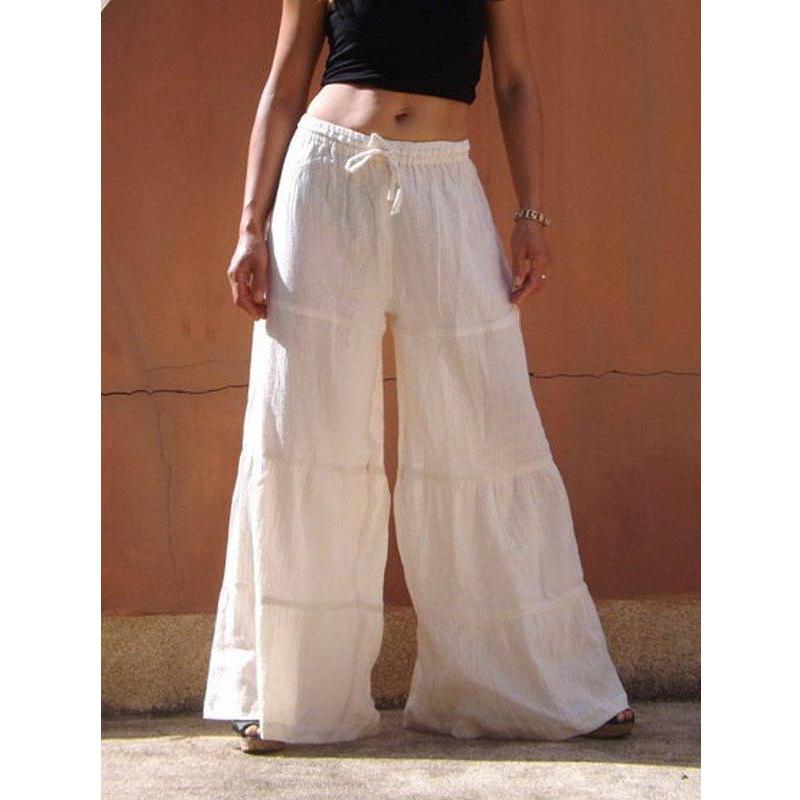 Womenlinen flowy wide leg pants elastic waist palazzo pants