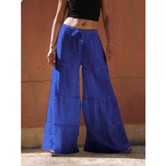 Womenlinen flowy wide leg pants elastic waist palazzo pants