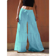 Womenlinen flowy wide leg pants elastic waist palazzo pants