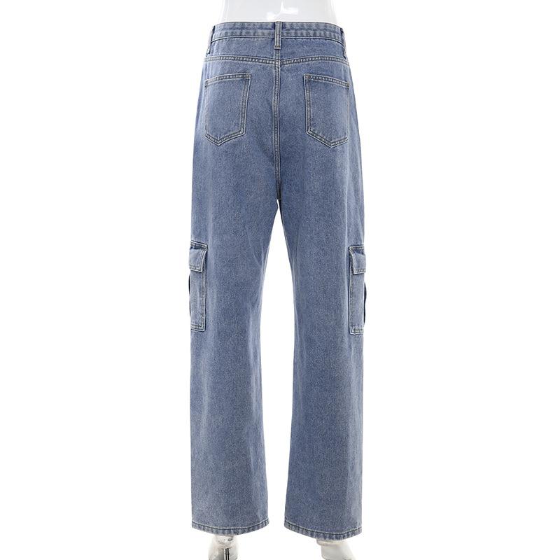 Womenmid rise fashion cargo jeans loose fit baggy jeans