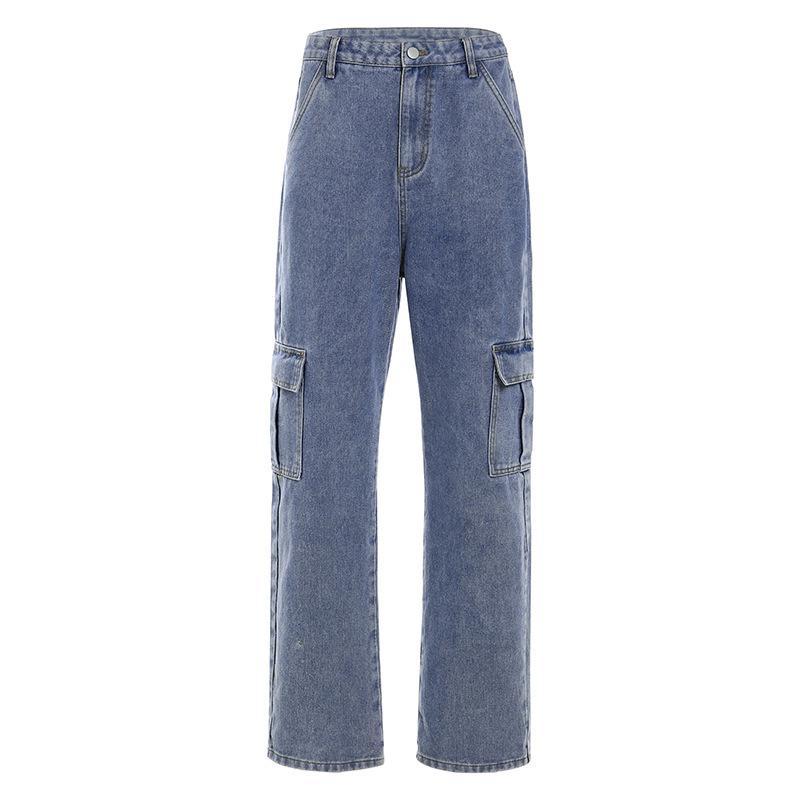 Womenmid rise fashion cargo jeans loose fit baggy jeans