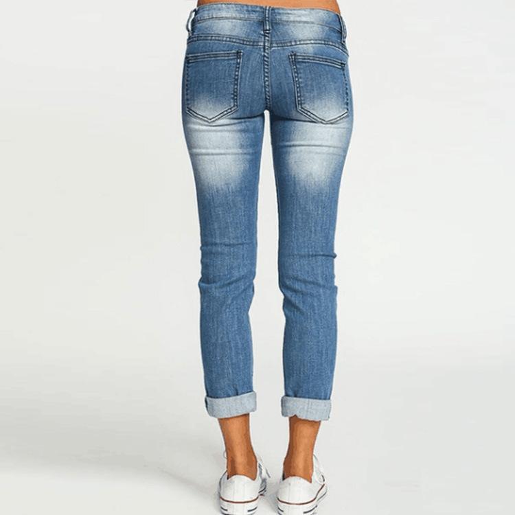 WomenMid Rise Light Wash Knee Ripped Cropped Jeans