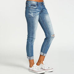 WomenMid Rise Light Wash Knee Ripped Cropped Jeans