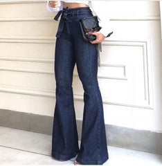 Womenhigh waist belted butt lifting flare jeans