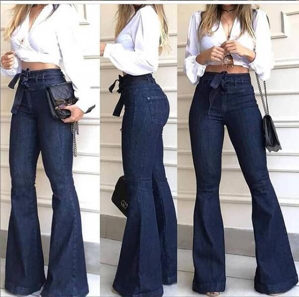 Womenhigh waist belted butt lifting flare jeans
