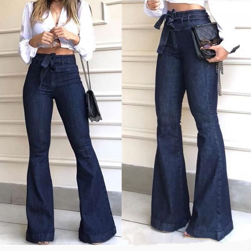 Womenhigh waist belted butt lifting flare jeans
