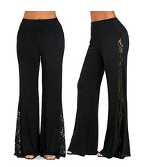 Womenblack side lace patchwork pants wide leg flare pants
