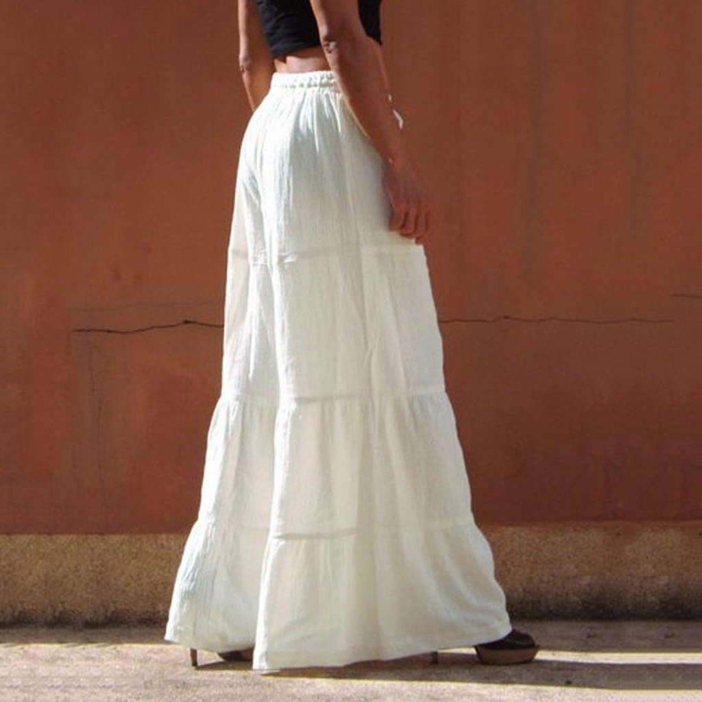 Womenlinen flowy wide leg pants elastic waist palazzo pants
