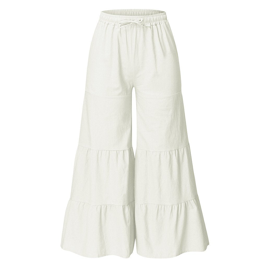 Womenlinen flowy wide leg pants elastic waist palazzo pants