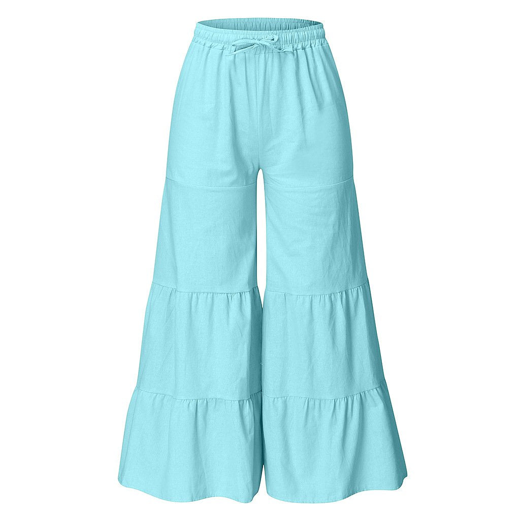 Womenlinen flowy wide leg pants elastic waist palazzo pants