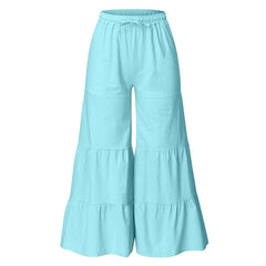 Womenlinen flowy wide leg pants elastic waist palazzo pants