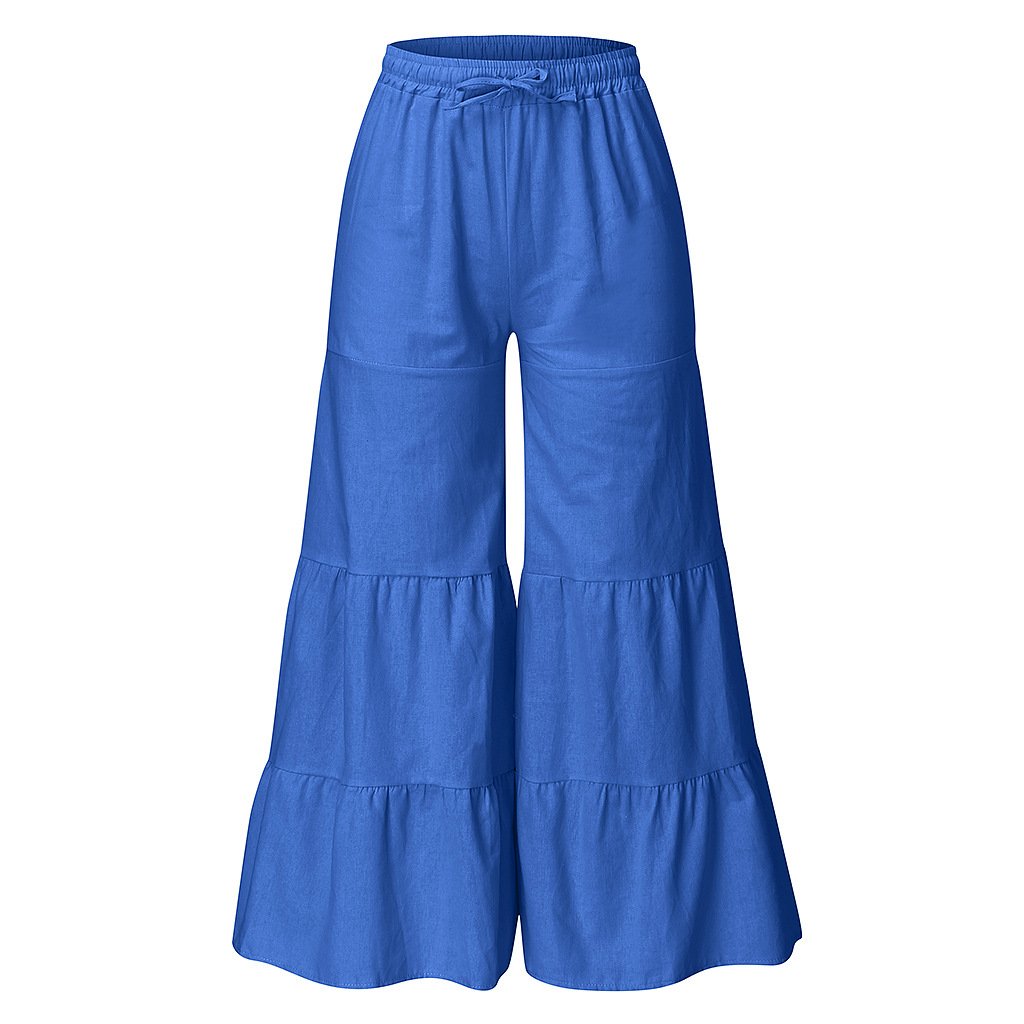 Womenlinen flowy wide leg pants elastic waist palazzo pants