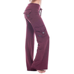 Womenmid rise elestic waist cargo yoga pants with pockets