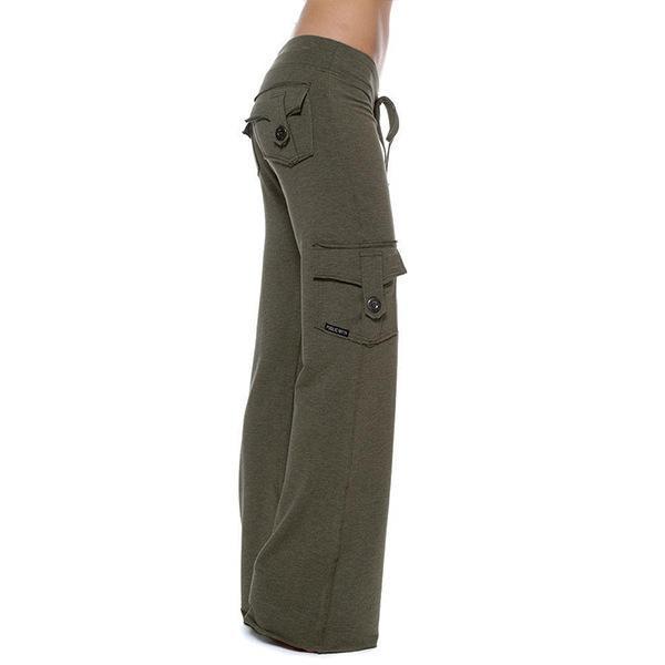 Womenmid rise elestic waist cargo yoga pants with pockets