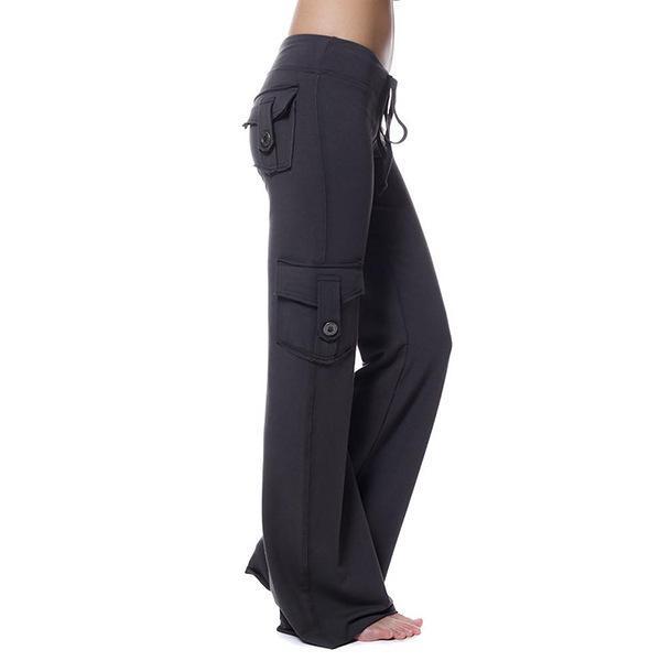 Womenmid rise elestic waist cargo yoga pants with pockets