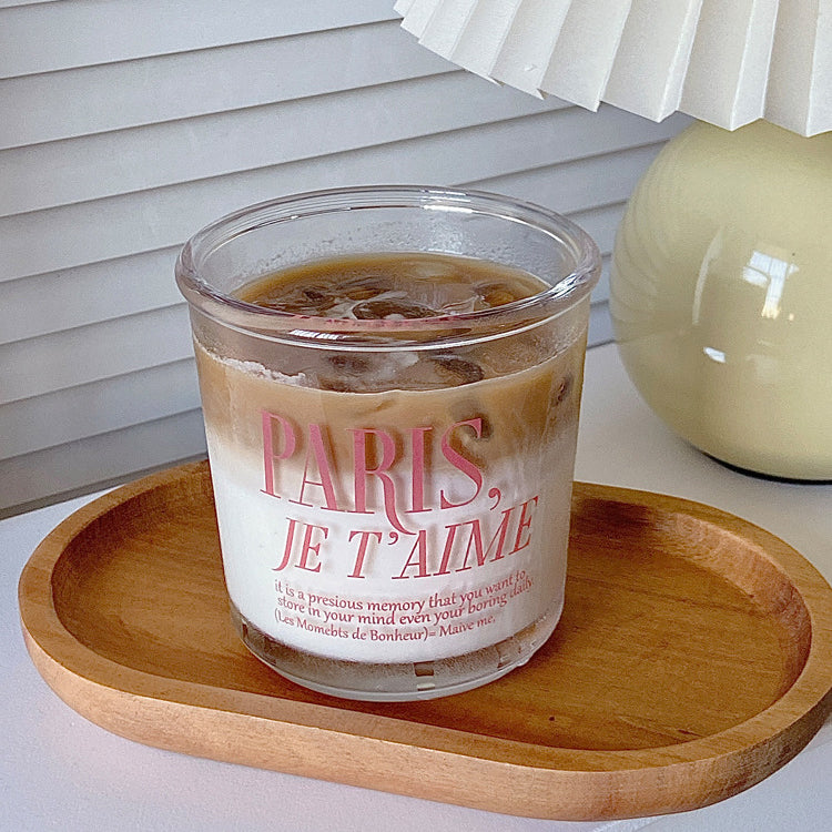 Romantic Pink Lettering "PARIS, JE T'AIME" Glass Cup