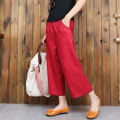 Womenlinen cropped palazzo pants wide leg summer causal pants