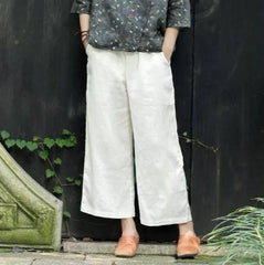 Womenlinen cropped palazzo pants wide leg summer causal pants