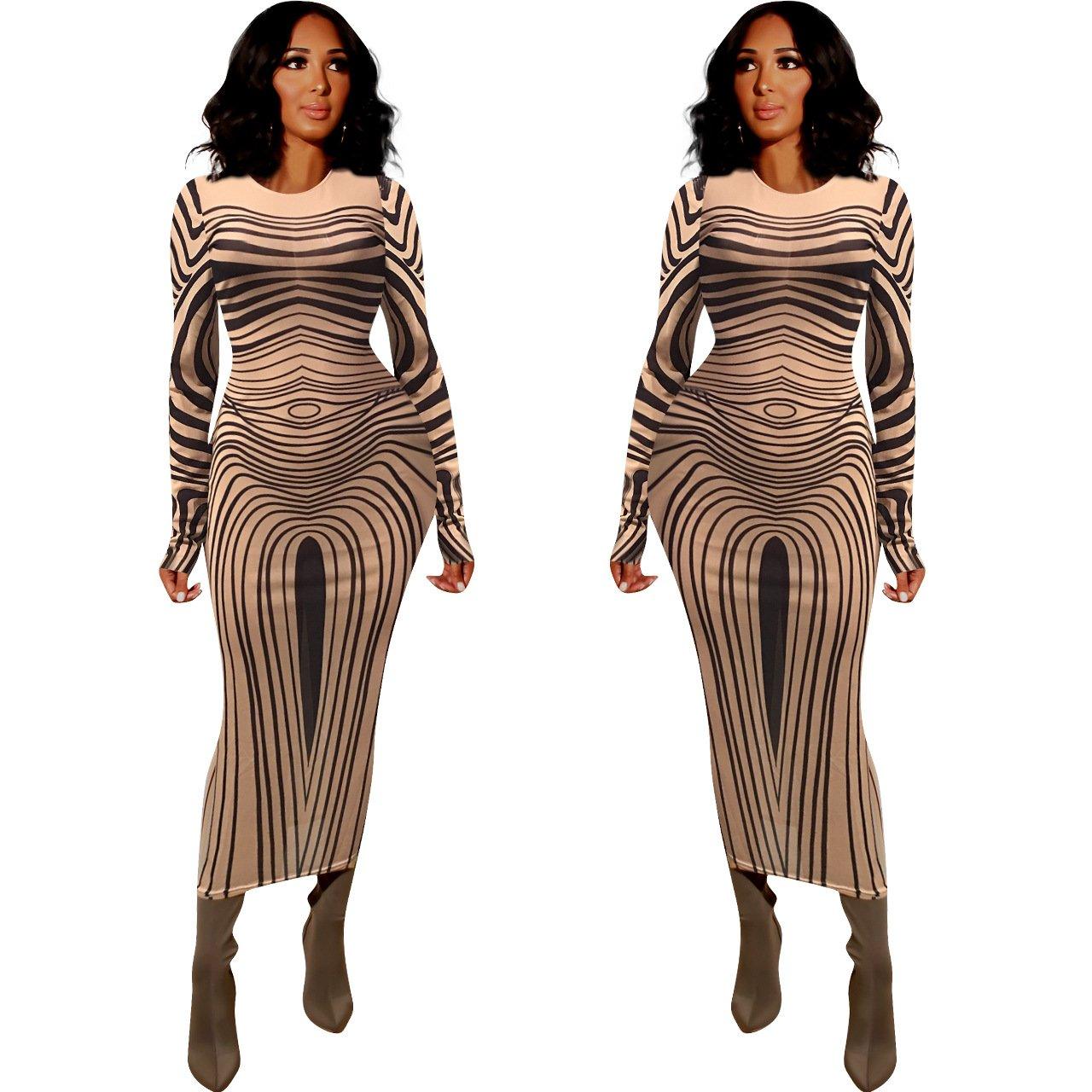 Long sleeve mesh sheer party dress