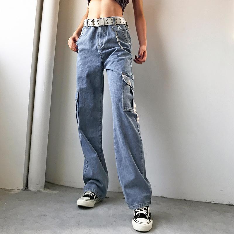 Womenmid rise fashion cargo jeans loose fit baggy jeans