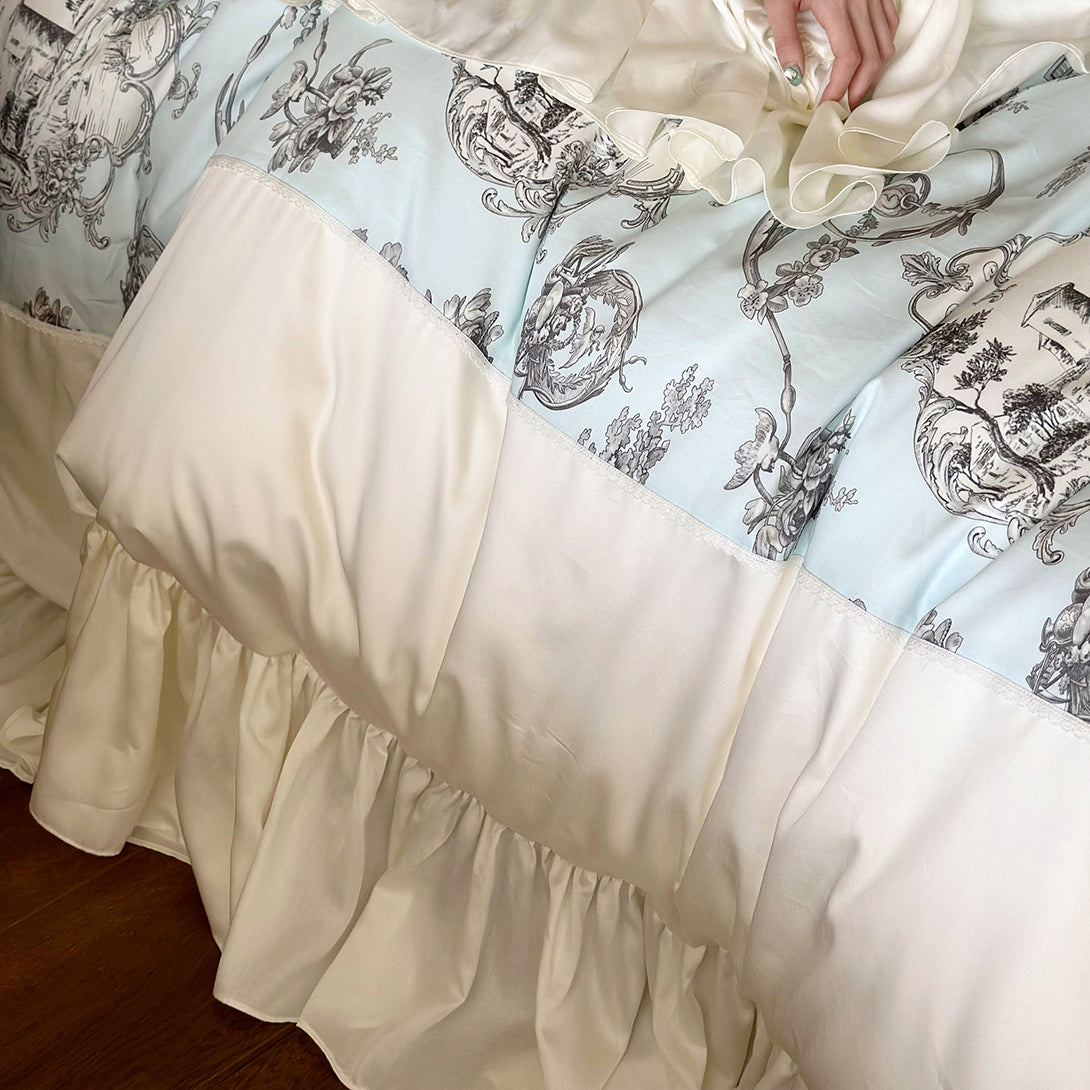 Farmhouse Country Style Silk Lotus Leaf Edge Bedding Set