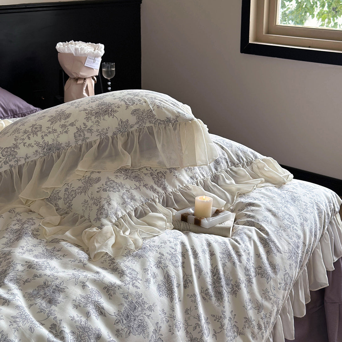 French Floral Print Lace Cotton Duvet Cover