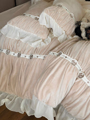 Princess Ruffled Thickened Warm Milk Velvet Lace Winter Bedding Set