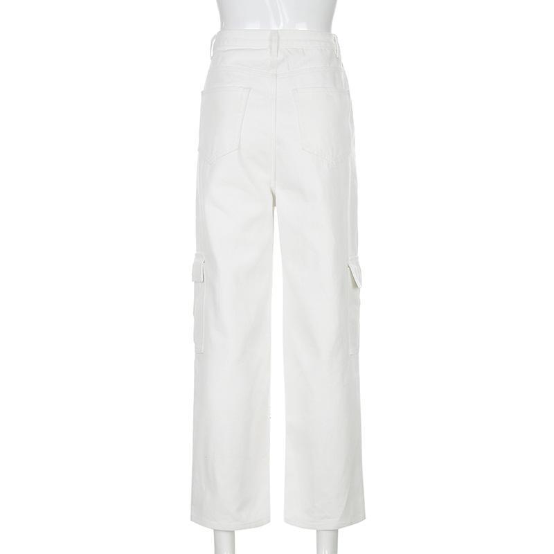 Womenmid rise fashion cargo jeans loose fit baggy jeans
