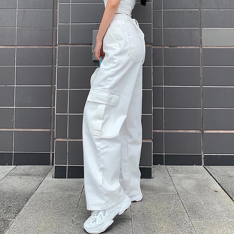 Womenmid rise fashion cargo jeans loose fit baggy jeans