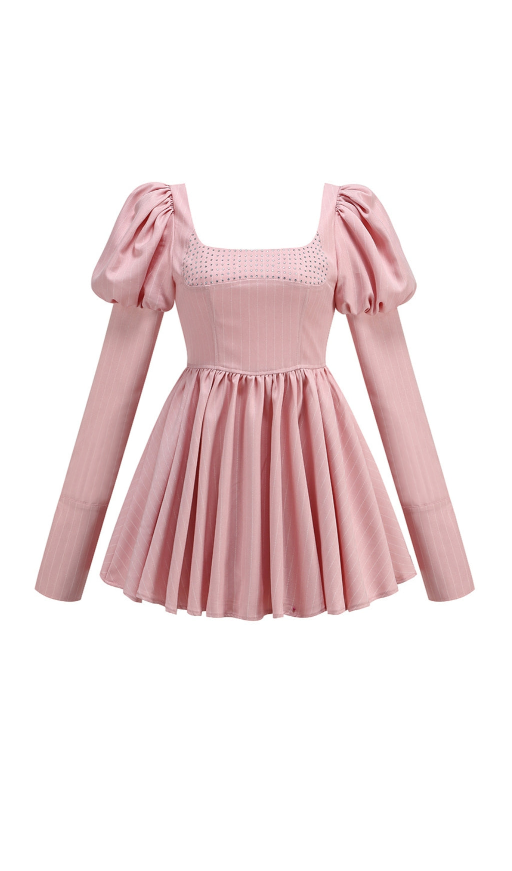 PUFF LONG SLEEVE CRYSTAL CORSET A LINE DRESS IN PINK