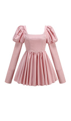 PUFF LONG SLEEVE CRYSTAL CORSET A LINE DRESS IN PINK