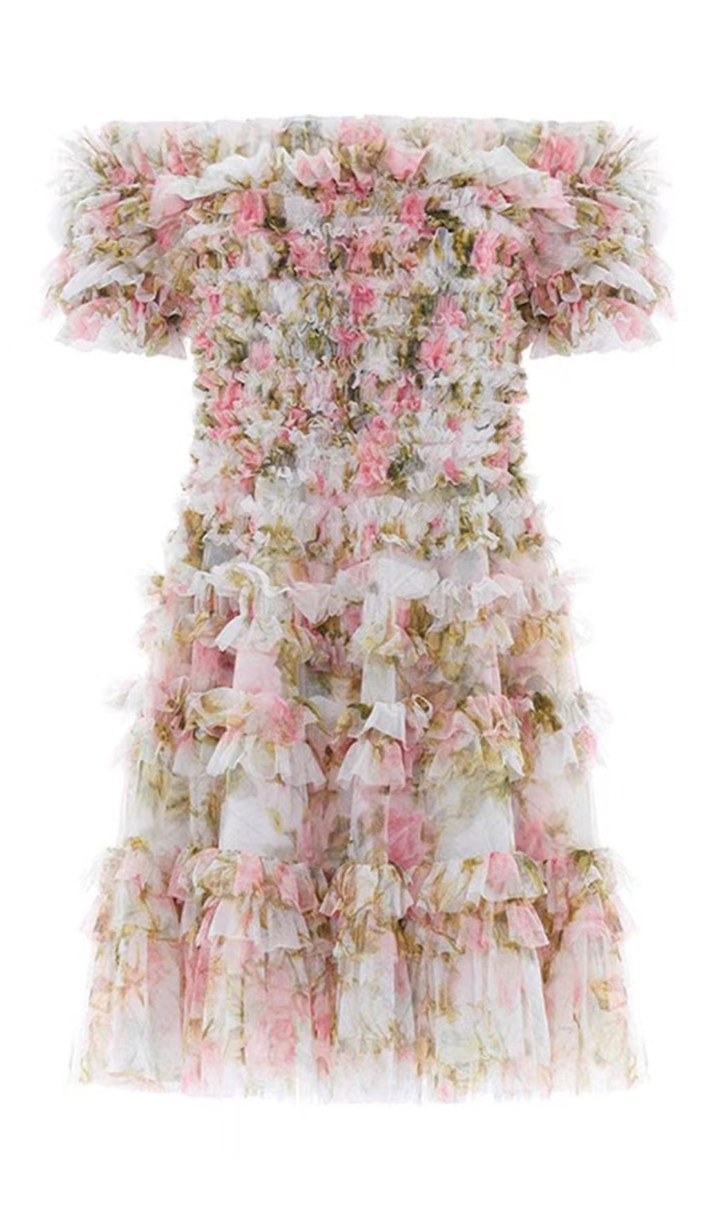 FLORAL OFF-SHOULDER MINI DRESS IN NYLON