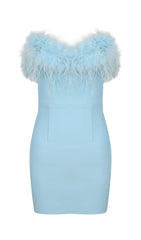 FEATHER MINI DRESS IN ROYAL BLUE