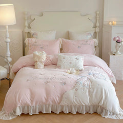 Butterfly Embroidery Milk Velvet Autumn/Winter Duvet Cover Set
