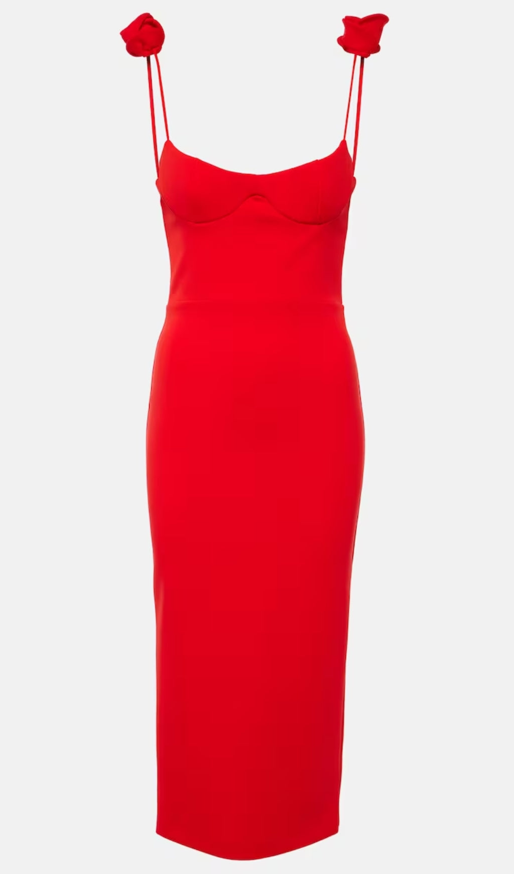 SPAGHETTI FLOWER MIDI DRESS IN RED