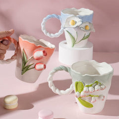 Tulips Lilies Bellflowers Floral Ceramic Mug